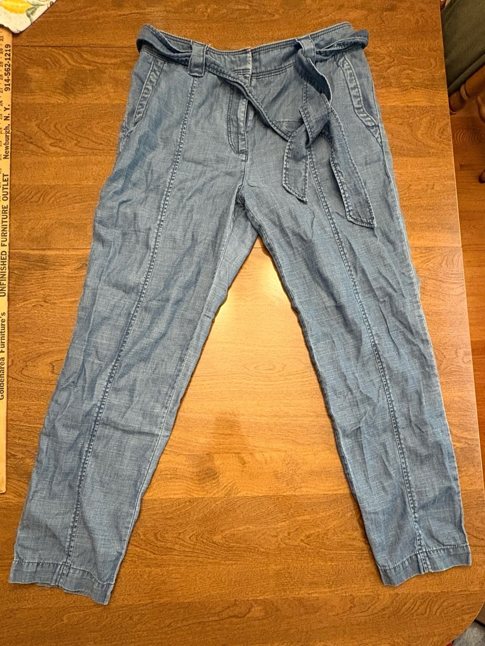 Talbots Chambray Ankle Crop Jeans with Tie Waist - Light Blue